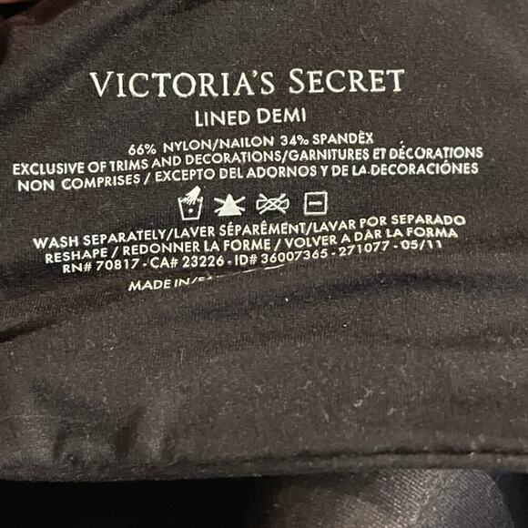 Victoria’s Secret Lined Demi black bra size 34DD - Picture 5 of 5